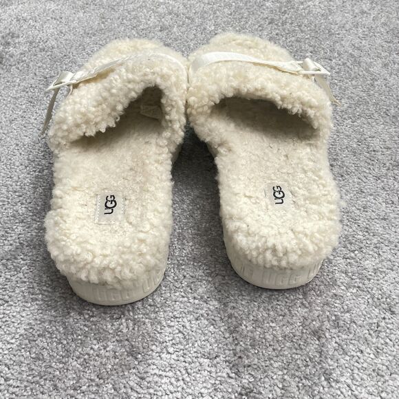 UGG Shearling Paltform Slippers Sandals Womens 8 Cream Lamb Skin Treadlite Wool - Picture 4 of 13